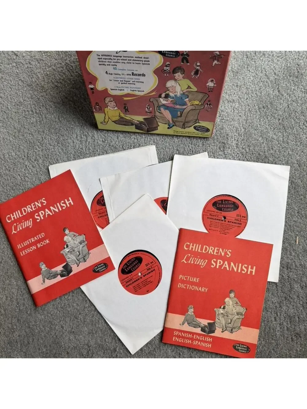 Vintage Children's Living Spanish 40 Lesson Set. Books Records 1958 Educational